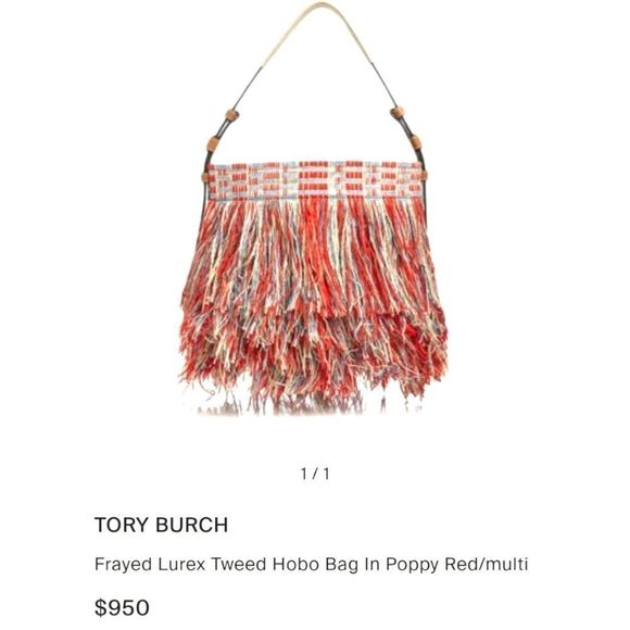 TORY BURCH Red/Blue Fringe "Frayed Tweed" Hobo 2016 Runway Bag - Picture 13 of 16